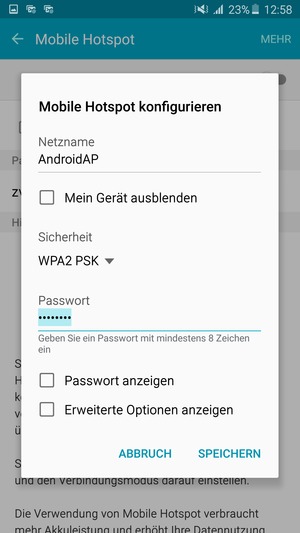 Geben Sie ein Passwort mit mindestens 8 Zeichen ein und wählen Sie SPEICHERN