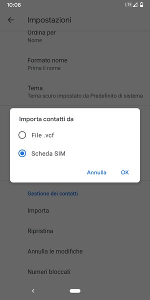 Seleziona Scheda SIM e OK