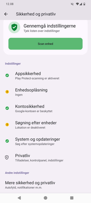Scroll til og vælg Mere sikkerhed og privatliv