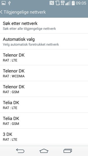 Velg en nettverksoperatør fra listen