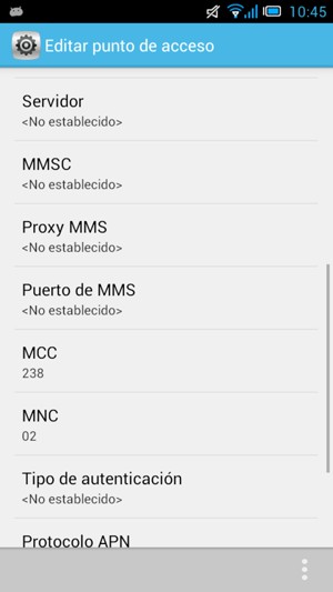 Desplácese hacia abajo e introduzca la información MMS