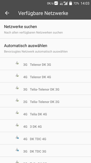 Wählen Sie einen Netzbetreiber von der Liste