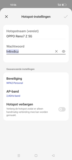 Voer een wachtwoord van een WiFi-hotspot in van ten minste 8 tekens en selecteer OK