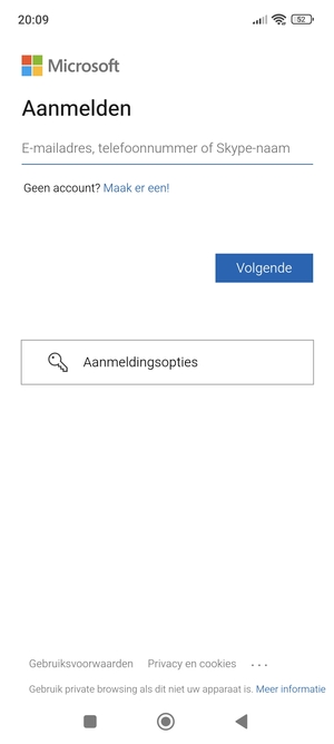 Voer uw Hotmail adres in en selecteer Volgende