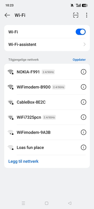 Velg det trådløse nettverket du vil koble til