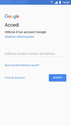 Inserisci il tuo indirizzo Gmail e seleziona AVANTI