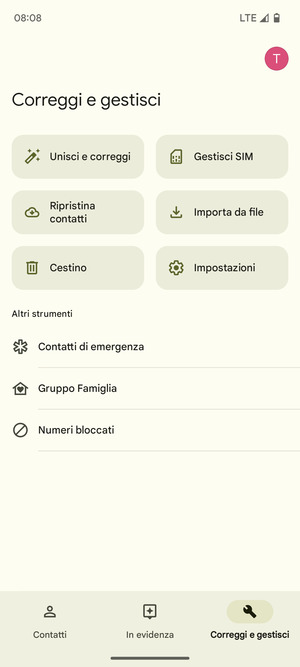Seleziona Gestisci SIM