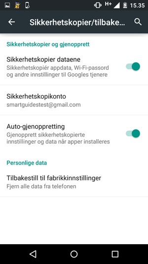 Velg Sikkerhetskopikonto