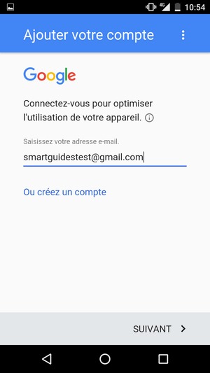 Saisissez votre adresse Gmail et sélectionnez SUIVANT
