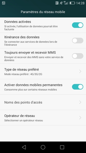 Sélectionnez Type de réseau préféré / Mode réseau