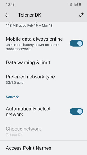 Scroll to and select Preferred network type
