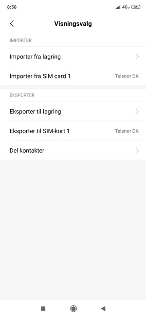 Velg Importer fra SIM-kort