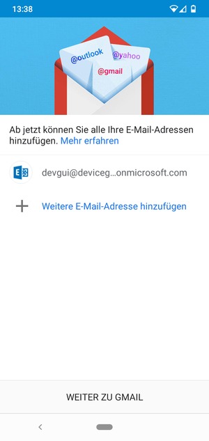 Wählen Sie WEITER ZU GMAIL
