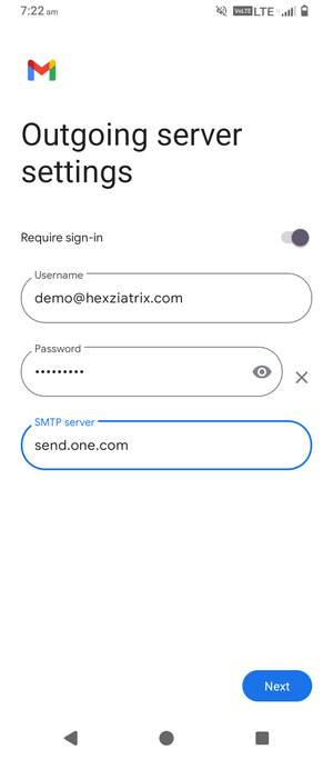 Enter Outgoing server address and select Next