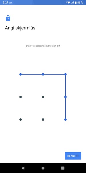 Tegn opplåsingsmønsteret igjen og velg BEKREFT
