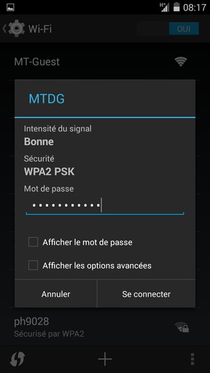 Saisissez le mot de passe du Wi-Fi et sélectionnez Se connecter