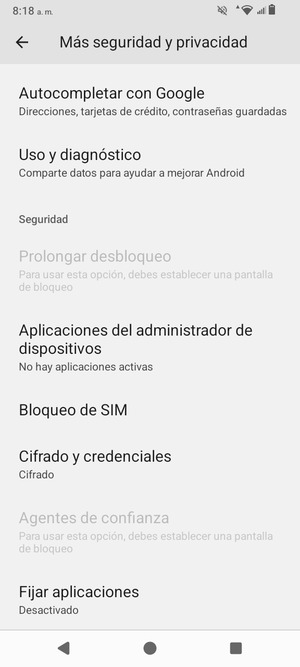 Desplácese y seleccione Bloqueo de SIM