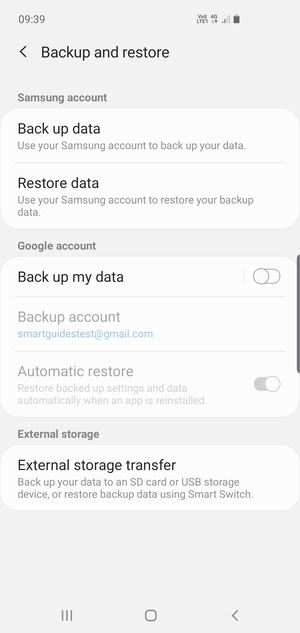 Turn on Back up my data