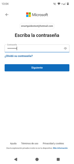 Introduzca su contraseña y seleccione Siguiente