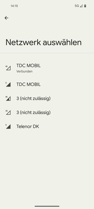 Wählen Sie einen Netzbetreiber von der Liste