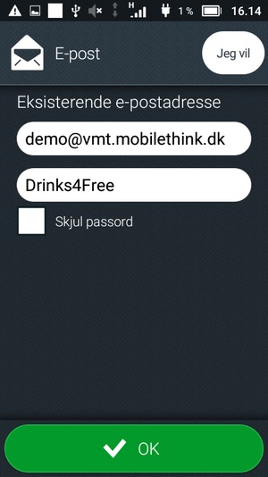 Skriv inn e-postadresse og passord. Velg OK