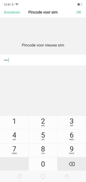 Voer uw Pincode voor nieuwe sim in en selecteer OK