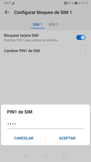 Introduzca su Antiguo PIN de SIM y seleccione ACEPTAR