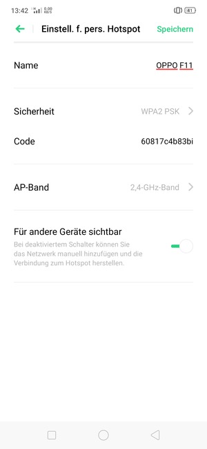 Geben Sie eine WLAN-Hotspot-Passwort mit mindestens 8 Zeichen ein und wählen Sie Speichern
