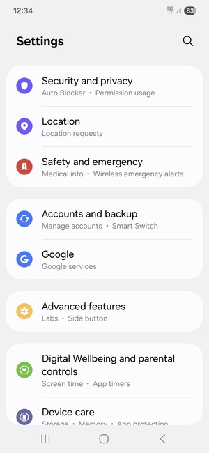 Scroll to and select Accounts and backup