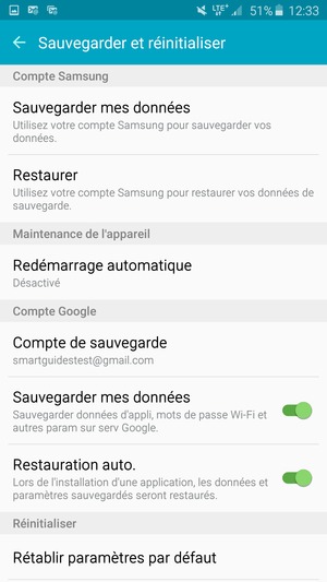 Sélectionnez Compte de sauvegarde