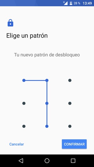 Dibuje de nuevo el patrón de desbloqueo y seleccione CONFIRMAR