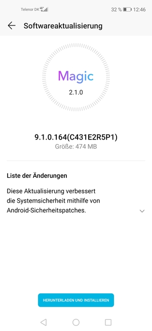 Falls Ihr Handy nicht aktualisiert ist, wählen Sie HERUNTERLADEN UND INSTALLIEREN