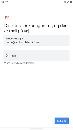 Giv din konto et navn og indtast dit navn. Vælg NÆSTE