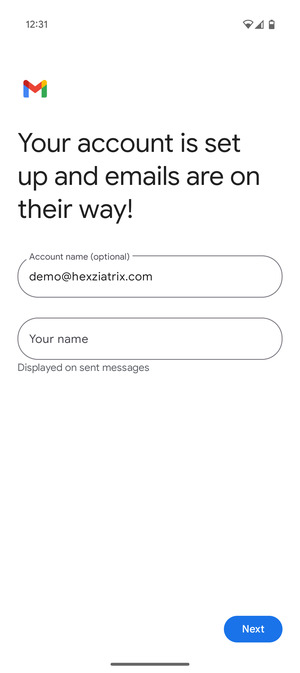 Give your account a name and enter your name. Select Next