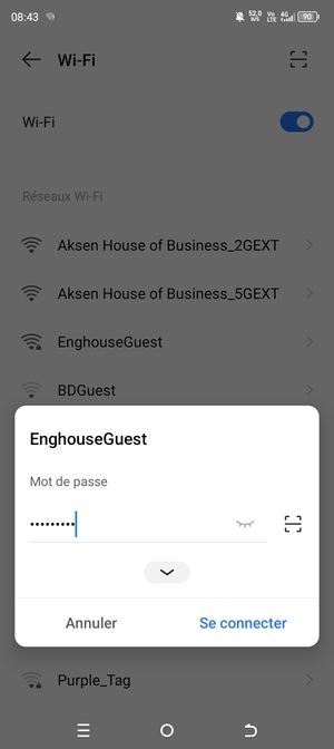 Saisissez le mot de passe du Wi-Fi et sélectionnez Se connecter