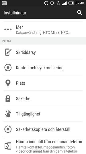 Scrolla till och välj Säkerhet