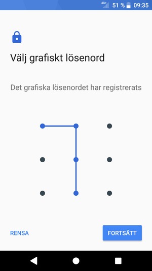 Rita ett upplåsningsmönster och välj FORTSÄTT