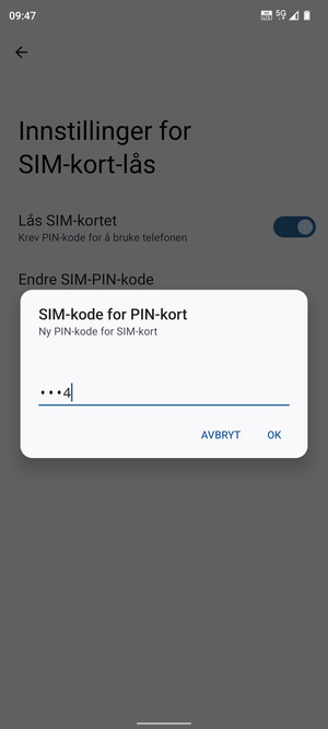 Skriv inn Ny PIN-kode for SIM-kort og velg OK