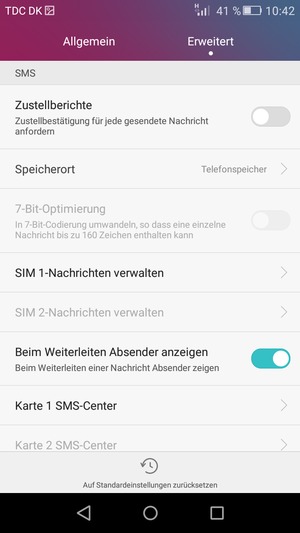 Wählen Sie Karte 1 SMS-Center oder Karte 2 SMS-Center