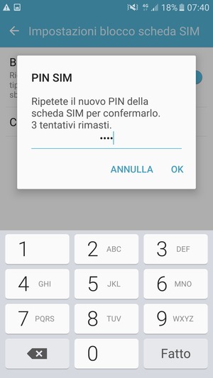 Conferma il nuovo PIN della scheda SIM e seleziona OK