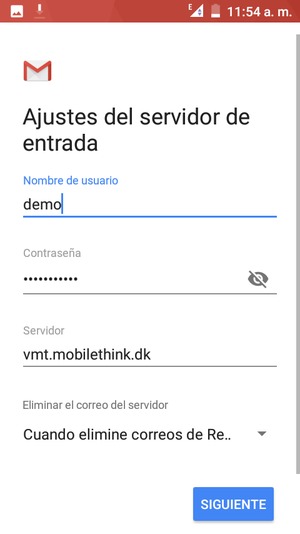 Introduzca Nombre de usuario y la dirección de servidor entrada. Seleccione SIGUIENTE