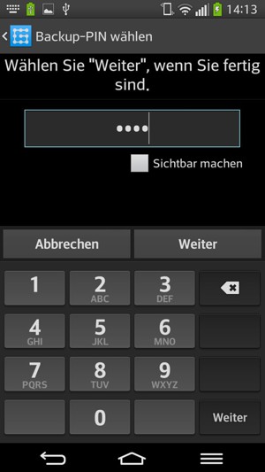 Geben Sie eine Backup PIN ein und wählen Sie Weiter