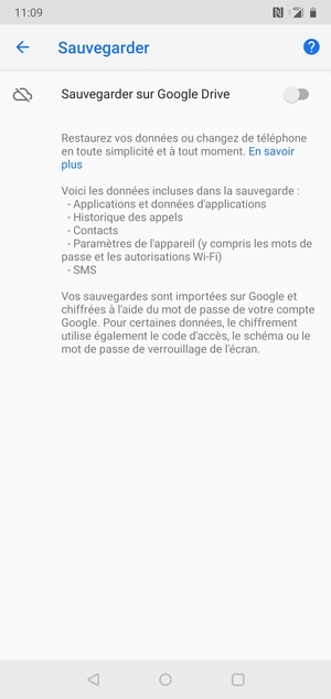 Activer le Sauvegarder sur Google Drive