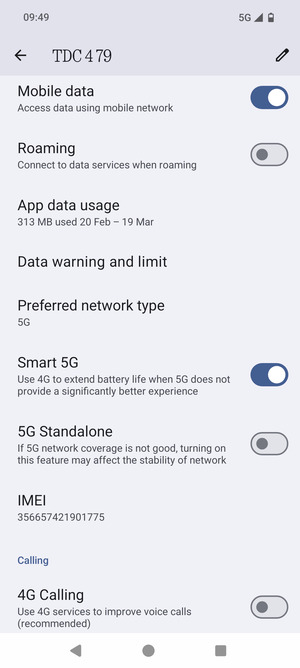 Scroll to and select Preferred network type
