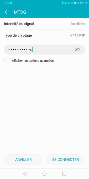 Saisissez le mot de passe du Wi-Fi et sélectionnez SE CONNECTER