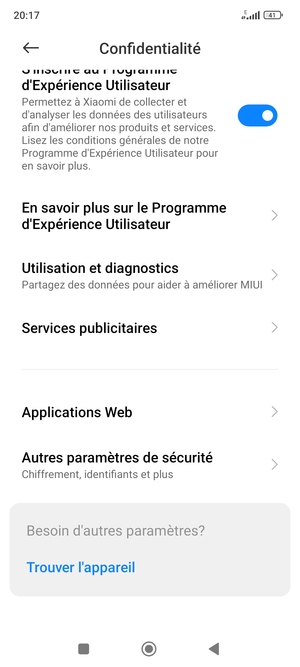 Faites défiler et sélectionnez Autres paramètres de sécurité