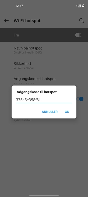 Indtast en Wi-Fi-hotspot adgangskode på minimum 8 tegn og vælg OK