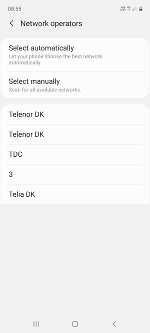 Select a network operator from the list
