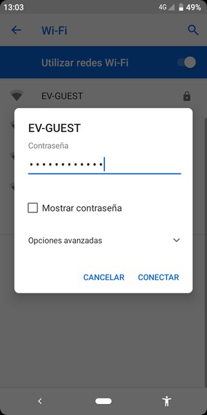 Introduzca la contraseña de Wi-Fi y seleccione CONECTAR