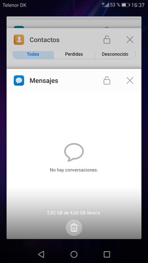 Seleccione el icono Eliminar para cerrar todas las aplicaciones en ejecución